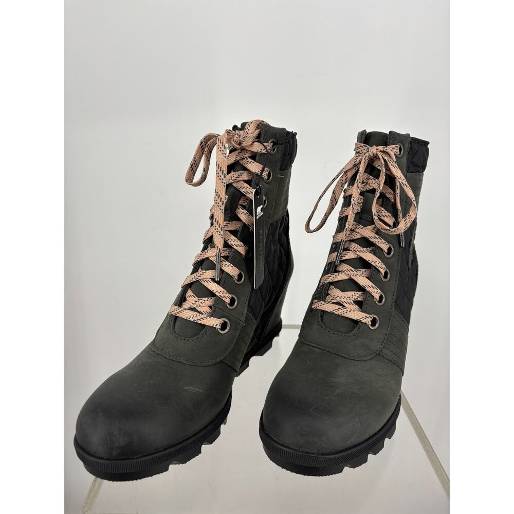 Sorel Lexie Leather Boots Womens 10.5 Slate Leather Lug Sole Wedge NL3375-026